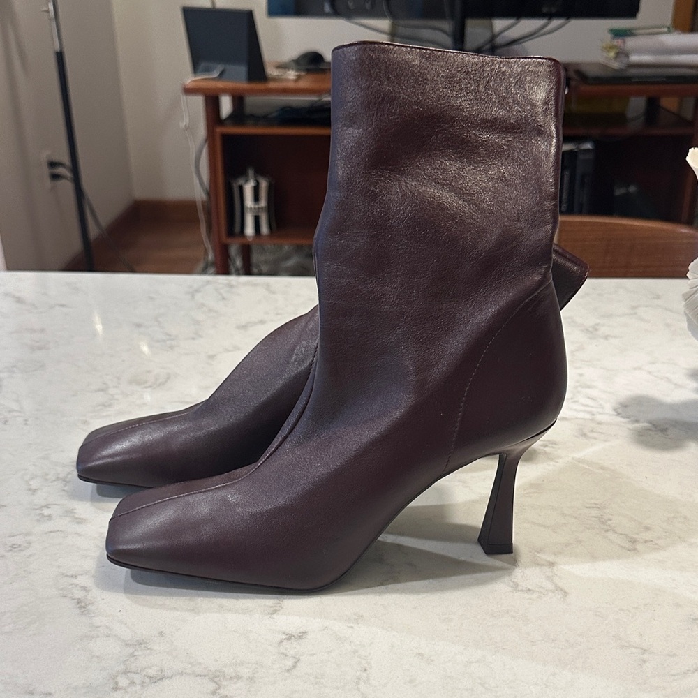 Zara Dark Brown Leather Heeled Ankle Boots